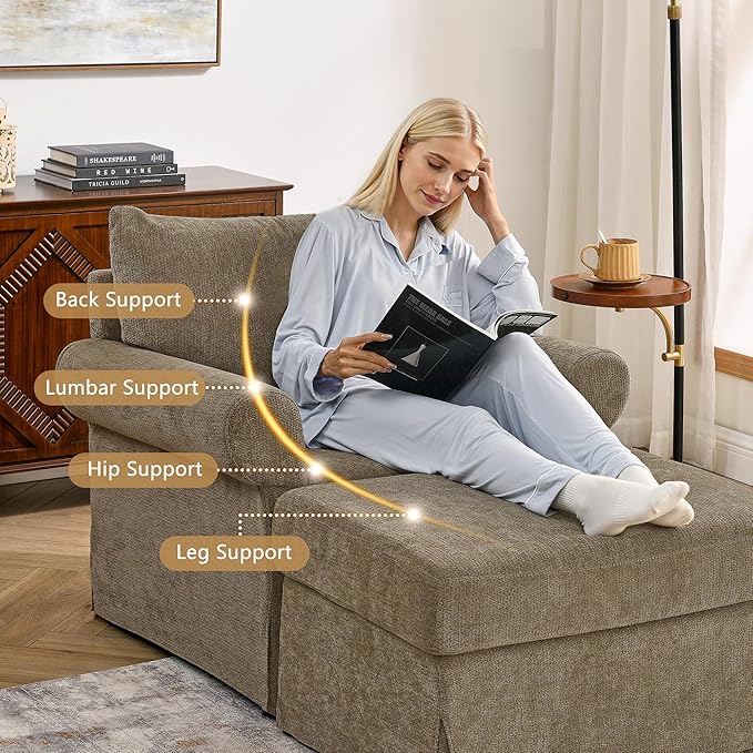 35.82 Accent Chair with Ottoman Set Upholstered Living Room Chairs for Reading Chair with Chaise Lounge Chairs Indoor Comfortable Armchair for Bedroom (Brown 35.82)