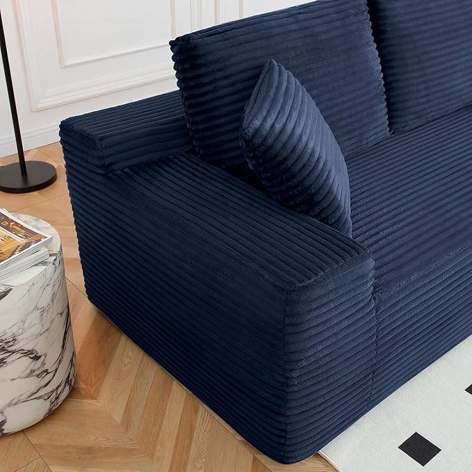 U-Shaped Cloud Sectional Couch Symmetrical Modular Compressed Boneless Sectional Sofa with Chaise Lounges and Console Plush Corduroy Boneless Corner Sofa for Living Room