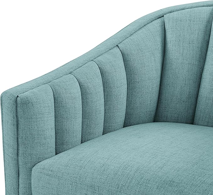 LifeSky Swivel Accent Chair Coastal Style Upholstered Armchair: 360 Degree Rotating Reading Chair with Curved Backrest &amp Textured Fabric - Wood Frame Living Room Seating for Coastal Home Decor &am