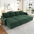 109.5 Sectional Sofa Convertible Pull-Out Sofa Bed with 2 Storage Chaise Lounges and Cup Holders Chenille Fabric U-Shaped Couch with Storage Boxes &amp USB Ports for Living Room (Green-9.19)