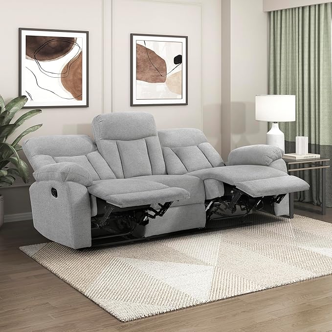 Lexicon Manual Double Recliner Couch for Living Room Chenille Fabric Upholstered Reclining Sofa Home Theater Seating Easy Assembly Recliner Couch Gray
