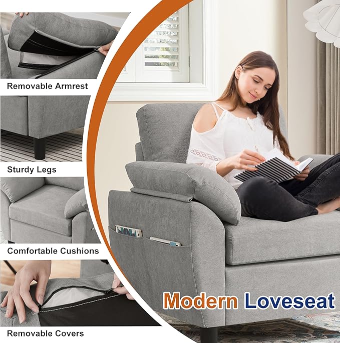 Sectional Sofa Set 77 Convertible Sofa &amp 45 Loveseat &amp 23 Chair Small 3 Seat L Shaped Couch with Storage Ottoman Modern Couches for Living Room Apartment Light Grey