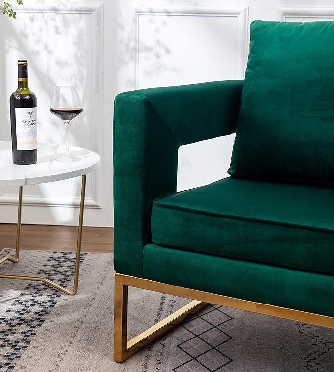 Roundhill Furniture Lenola Upholstered Accent Arm Chair Green 27.5D x 29.75W x 34.5H in