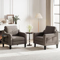 Accent Chair for Living Room Modern Linen Upholstered Armchair Side Wooden Fabric Sofa Chair with Foldable Table 2 Side Pockets Comfy Reading Chair for Bedroom