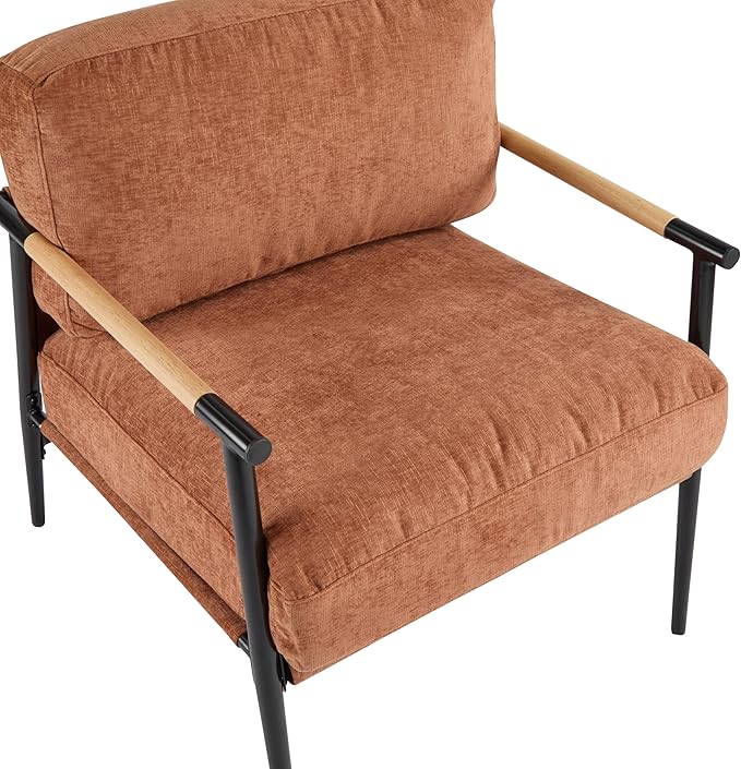 Modern Accent Chair Lounge Arm Chair Upholstered Armchair with Plush Cushions Single Chairs with Metal FrameWooden Armrest - Perfect for OfficeLiving RoomBedroomOrange