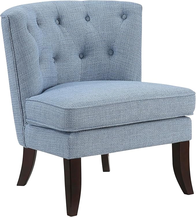 Lexicon Accent Chair Textured Fabric Upholstered Armless Chair with Solid Wood Legs Button Tufted Curved Back for Living Room/Bedroom/Office/Waiting Area Blue