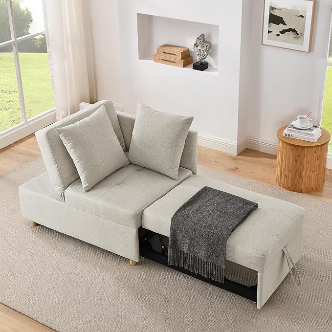 69.7 Convertible Sleeper Chair with Pull Out Bed Modern 3 in 1Comfy Single Reclining Sofa Recliner Futon Armchair with Adjustable Backrest Bed Chair for Bedroom Living Room Indoor Lounge.Beige