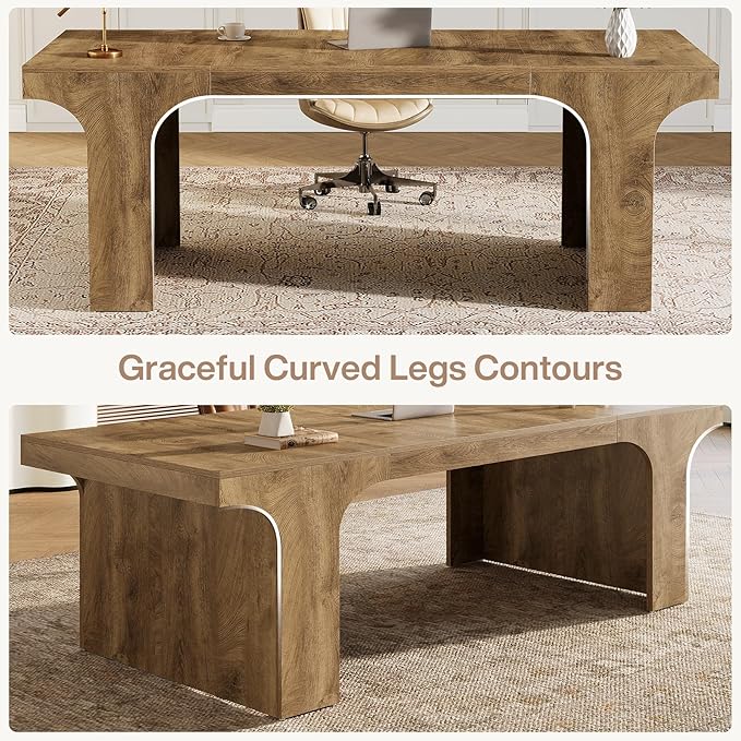 Tribesigns 70.9-Inch Executive Desk Large Wooden Computer Office Desk Modern Writing Table Business Workspace Home Office Furniture with Arched Design Rustic Wood Grain