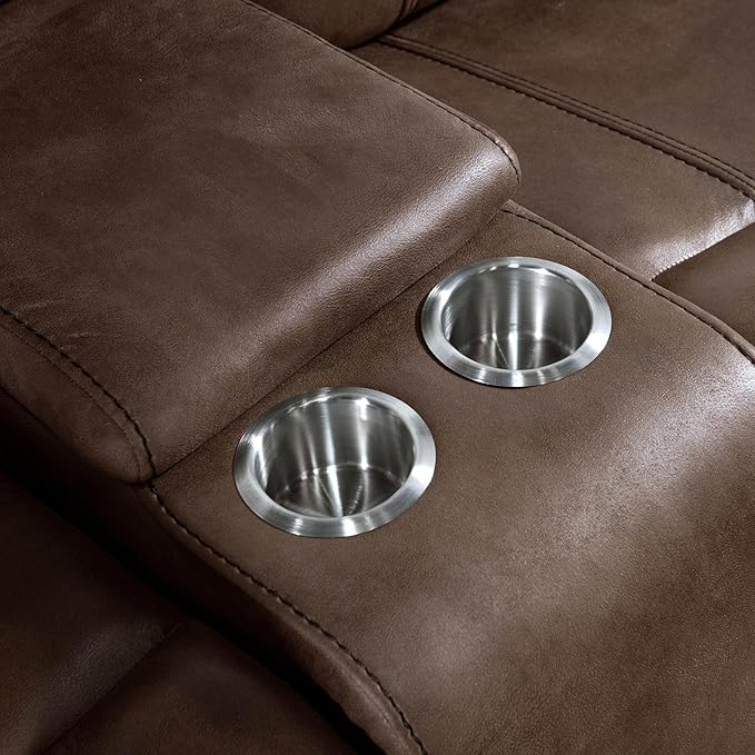 24/7 Shop at Home Amos Oversized Nursery Glider Recliner Chairs for Adults Manual Comfy Reading Couch Overstuffed Reclining Loveseat Sofa Adjustable Comfy Theater Seating for Living Room Brown