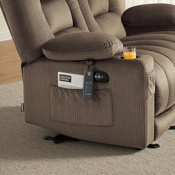 MCombo 55.9 Zero Gravity Power Loveseat Recliner with Heat and Vibration Massage Reclining Loveseat Sofa with USB Ports Cup Holders for Living Room Fabric PR648SET (Dark Brown)
