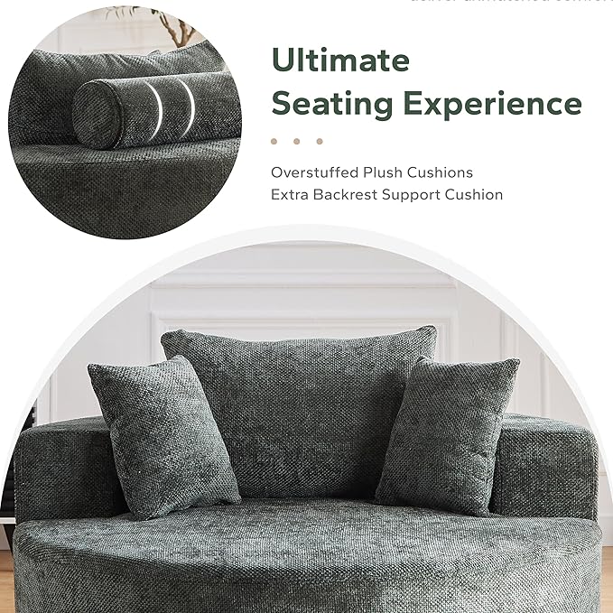 Oversized 360° Swivel Accent Chair for Living Room Modern 55’’ Comfy Chenille Extra Wide &amp Deep Seat Round Barrel Chair with Overstuffed Cushions No Assembly Needed Slate Green