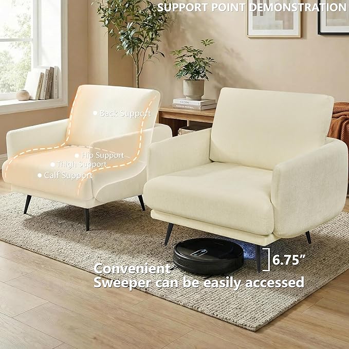 Oversized Accent Chair for Living Room Chairs Reading Arm Chair Comfy Modern Single Sofa Side Chairs with Metal Legs &amp Soft Cushion for Bedroom Waiting Room
