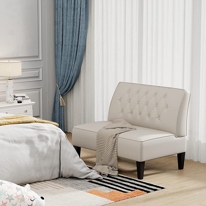 annjoe Button Tufted Loveseat Settee Upholstered Sofa Backrest Buckle Couch Banquette Bench for Dining Room Living Room Bedroom Funiture