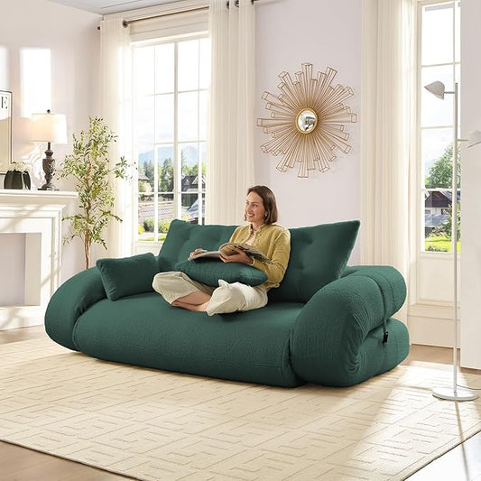 KEIKI 78.7 Foldable Human Dog Bed 3-in-1 Multi-Functional Sleeper Sofa Bed Teddy Fabric Foam-Filled Convertible Floor Couch for Living Room Guest Room Playroom Green