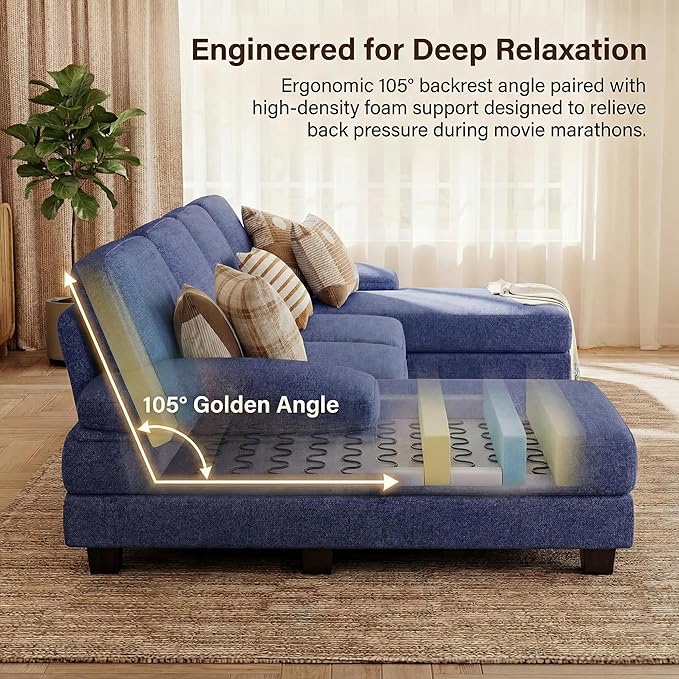 Homall Modular Sectional U Shaped Sofa Couches for Living Room Comfy Loop Yarn 4 Seat Sofa Set with Removable Pillows Lounge Chaise Upholstered Couch for Apartment (Loop Yarn Navy Blue)