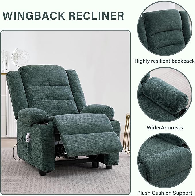 Power Recliner Chair with Cup Holders Electric Recliner Chair for Adults Living Room Reclining Chair Home Theater Seating Lounge Chair (2 Green)