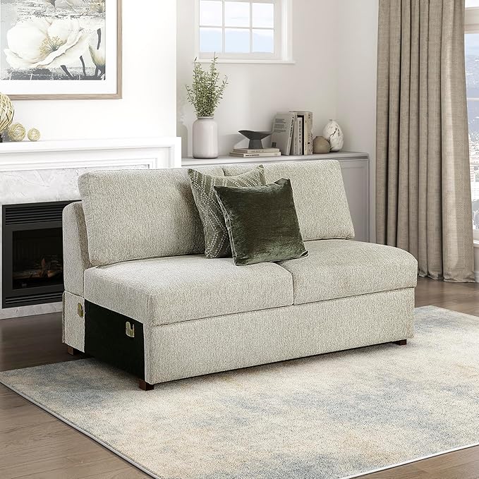 Lexicon Modular Sectional Sofa Module for Sectional Couch Armless 2 Seater 2 Pillows Removable Back Cushion Cover Microfiber Sand