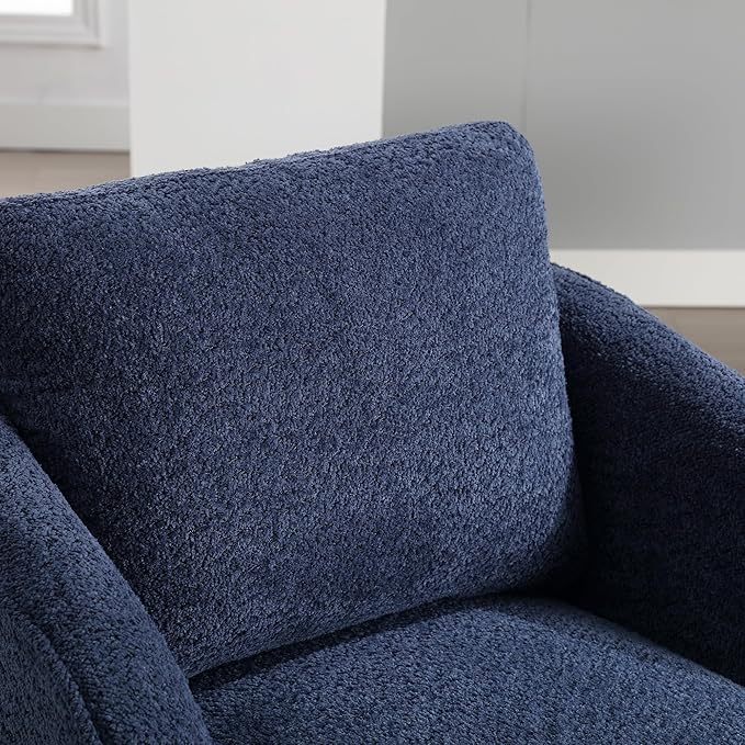 Soft Boucle Upholstered Swivel Accent Barrel Chair Wide Seated Comfy Round Single Sofa Chair 360 Swivel Club Armchair for Living Room Bedroom Nursery (Boucle Navy)
