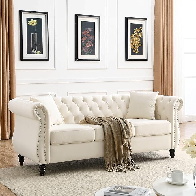 Oversized Velvet Loveseat 80 Inch Sectional CouchLuxury 3 Seater Deep Couch with NailheadUpholstered Sofa for Living Room Bedroom Apartment