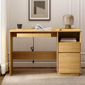 47 Executive Desk with File Drawer Farmhouse Computer Desk with Charging Station and Open Storage Compartment Wooden Home Office Desk for Writing Study Working Natural Oak