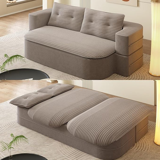 2 in 1 Convertible Folding Sofa Bed with Multi Functional BlanketCorduroy Loveseat Couch BedFull Size Floor Boneless Couches for Living Room Bedroom Small Spaces ApartmentCoffee
