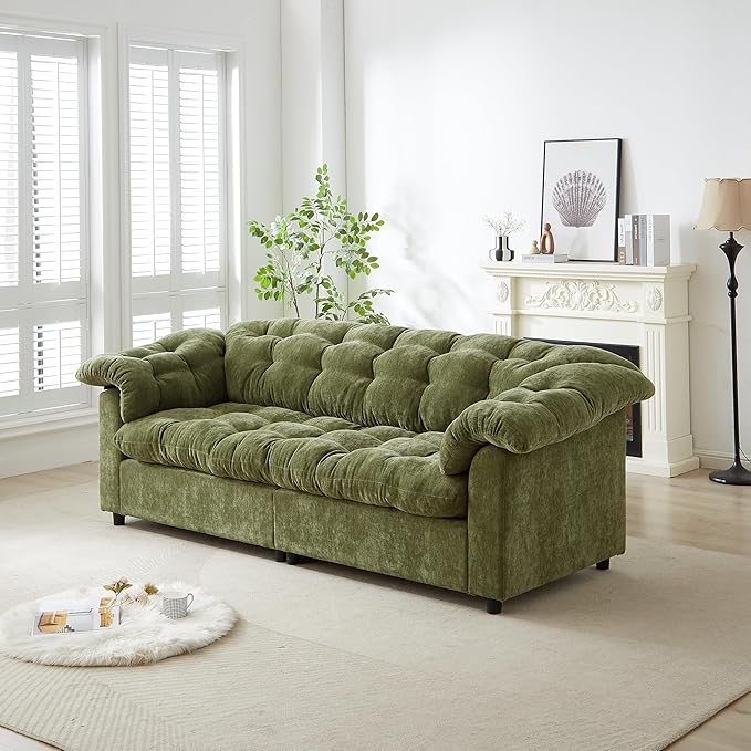 KEIKI 94.8 Chenille Deep Seat Modern Cloud Sofa Plush Upholstered 3 Seat Couch with Soft Cushions and Solid Wood Frame Fluffy High Comfort Design for Contemporary Living Rooms and Everyday Relaxation