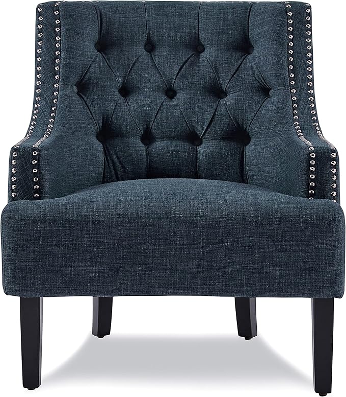 Lexicon Accent Chair Reading Chair Comfy Chair for Bedroom Upholstered Armchair with Solid Wood Frame Tufted Cushion Nail Head Trim Single Sofa Chair for Living Room Office Indigo Chenille