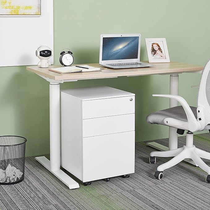 Generic 3 Drawer Mobile File Cabinet with Lock Steel File Cabinet for LegalLetterA4F4 Size Fully Assembled Include Wheels Home Office Design White