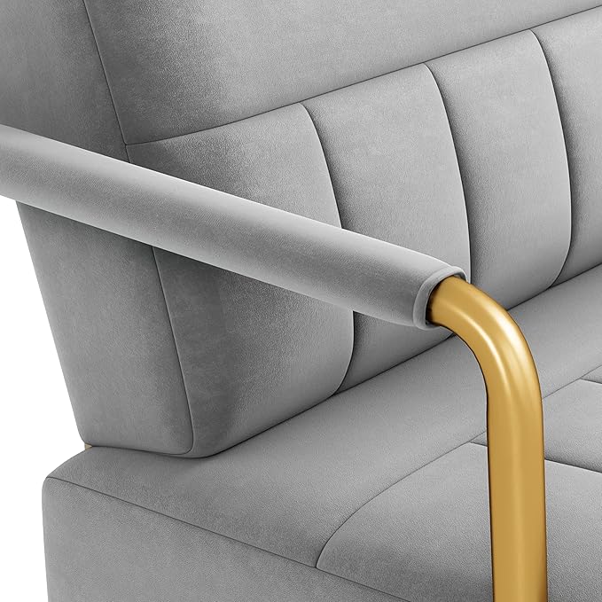 Yaheetech 30 W Accent Chair Velvet Oversized Armchair Living Room Chair with Golden Frame &amp Cozy Pillow for Living Room Bedroom Office Light Gray