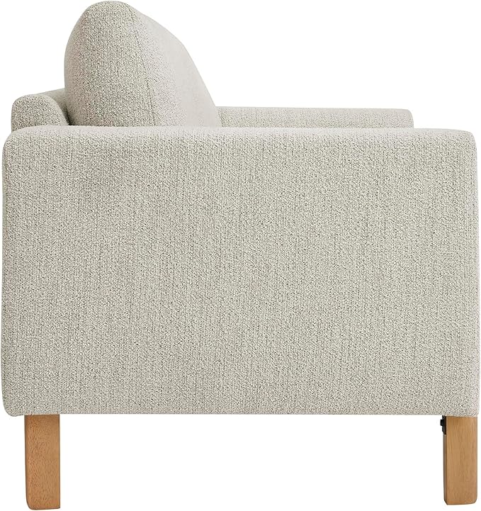 Modway Hawken 54 Inch Boucle Loveseat in Parchment Beech with Wood Legs – Mid-Century Modern Small Space 2-Seater Sofa for Living Room Bedroom or Office Lounge