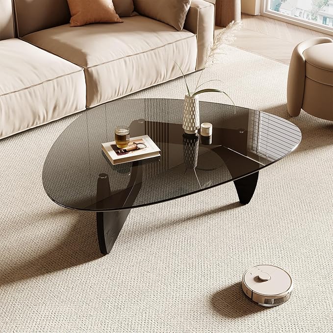 Honyee Morden Coffee Table 42.5 x 28.5 x 16.1 Triangle Tempered Glass Top for Living Room Color: Black