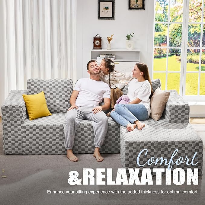 Hobestluk Modular Sectional Sofa Memory Foam Couch Oversized Sectional Sofa 3-Seater with Chaise Cloud Couch with Removable Cover L Shape Sofa for Living Room (Plush Grey 3-Seater with Chaise)