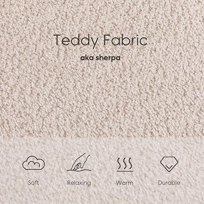 Yoglad 39.37‘’ Modern Curved Boucle Chair Cozy Thick Upholstered Teddy Loveseat Half Moon Aesthetic Design Sherpa Couch for Small Living Room Bedroom Apartment Studio (Beige)