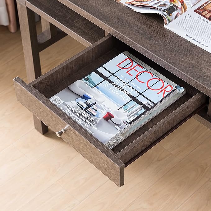 Home Office Desk Writing Desk with Storage Drawer USBPower Outlet in Walnut Oak