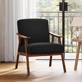 Mid Century Accent Chair Boho Farmhouse Accent Chairs for Living Room Retro Single Lounge Reading Armchair with Solid Wood Frame (Velvet Fabric in Black)