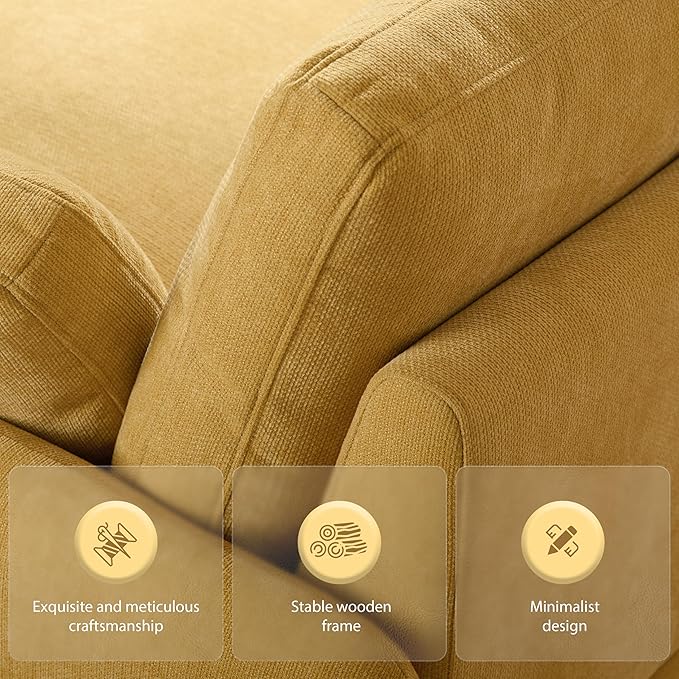 50 * 43 Oversized Single Sofa Chair Modern Chenille Upholstered Armchair Wide and Deep Seat Accent Chair with Two Throw Pillows Color Blocking Couch Lounge for Living Room (Yellow/5)