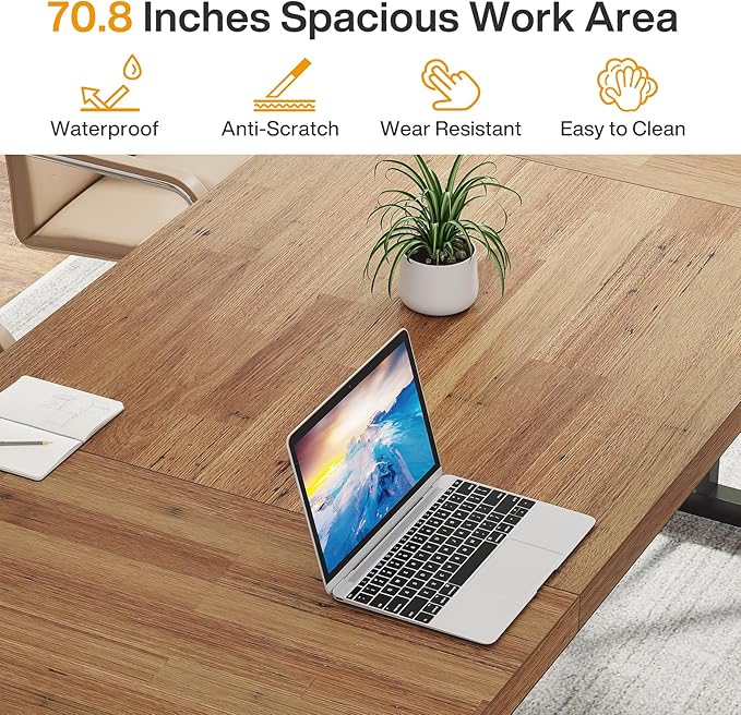 Tribesigns 70.8-Inch Executive Desk Large Computer Office Desk Workstation Modern Simple Style Laptop Desk Study Writing Table Business Furniture for Home Office (Light Brown 70.8 Inch)