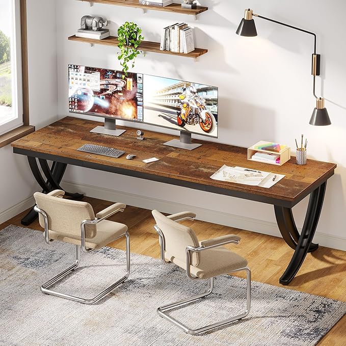 Tribesigns 2 Person Office Computer Desk 78.7-Inch Extra Long Desk Large Double Desk for Two People Workstation Work Desk for Home Office with Stylish Legs (Brown)