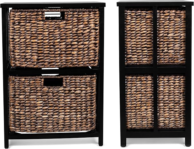 BIRDROCK HOME 2 Tiered File Cubby w/Wood Top - File Cabinet Home Office Storage Nightstand Decorative Wooden Organizer | Desk Modern Table Shelves Side Table Craft Furniture - Brown Wash