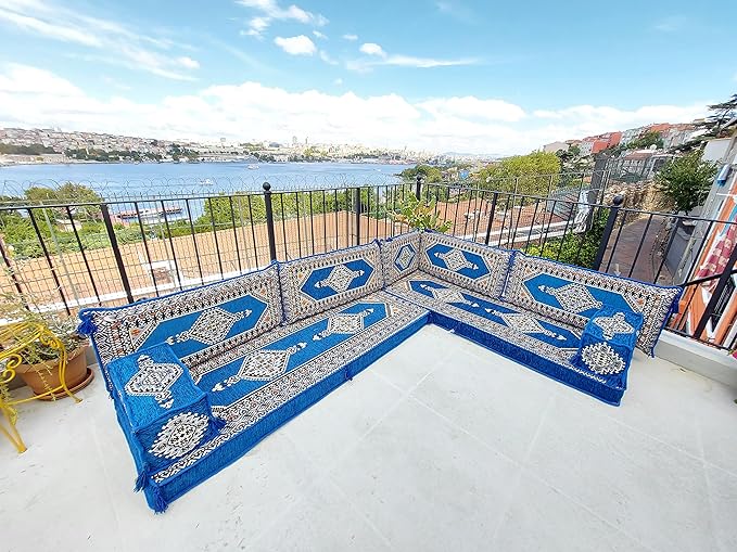 arabicsofa U Shaped Arabic Sofa Set – Royal Blue Modular Floor Seating for Guest Room