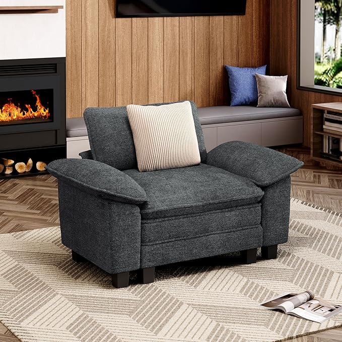 53.5 Cloud Modular Sectional Single Sofa Deep Seat Armchair with Plush Chenille &amp Removable Arms for Living Room Cyan
