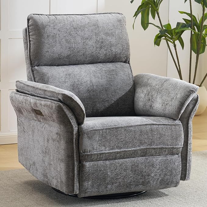 Oversized Power Recliner Chair Swivel Glider with Massage and Heat Rocker Nursery Recliner for Adults with Adjustable Headrest 26 Extra Wide Nursery Chair with Overstuffed Armrest Dark Grey