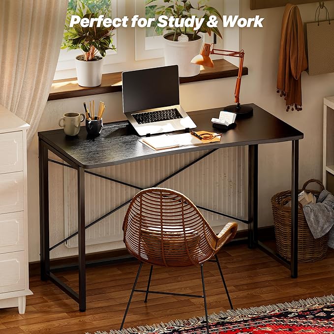 Huuger Folding Desk for Small Spaces 39.3 Inch Foldable Computer Table for Home Office Study Bedroom Dorm Space Saving Small Writing Work Office Computer Desk Easy to Fold Black