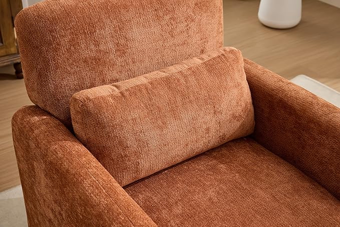 GDFStudio 30 Modern Accent Chair Upgrade Leisure Boucle Upholstered Armchair with Straight Arms and Waist Pillow Comfy Single Sofa Chair for Living Room Bedroom Office Apartment Orange