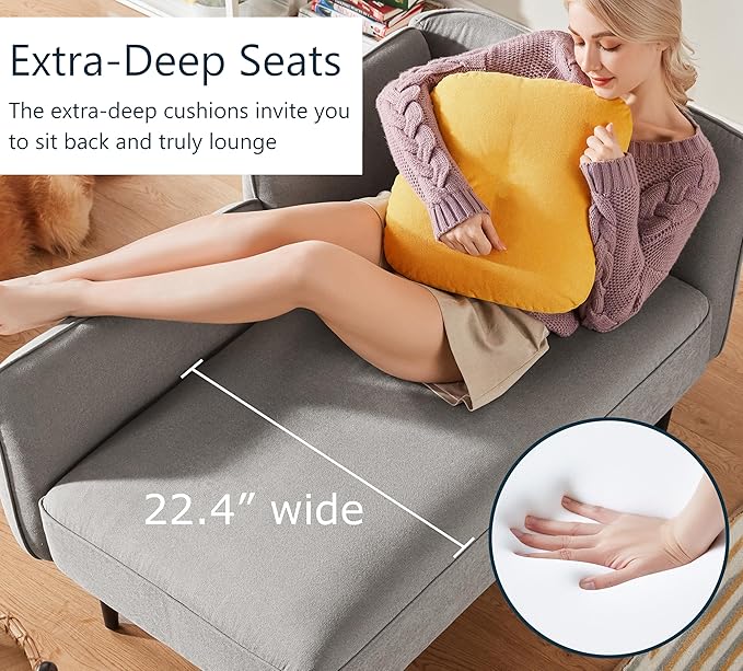 2 Seater Couch Small Love Seat Couches for Small Spaces Bedroom Living Room 57 Mini Sofa Apartment Size Couch Linen Retro Loveseat with Pillow and Removable Tray (Gray Right)