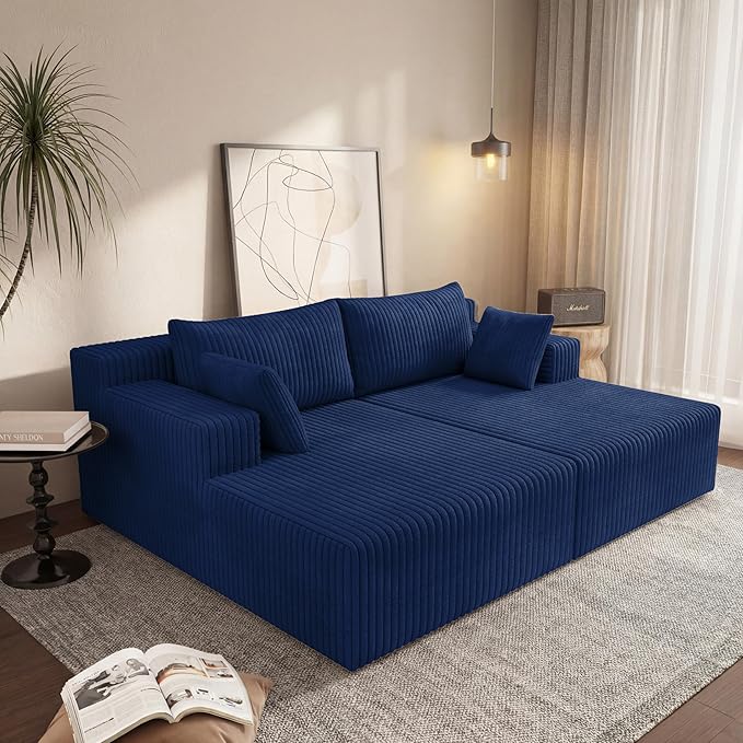71 W Double Chaise Lounges Indoor Boneless Sectional Sofa Bed with Pillows Modern Sleeper Loveseat Chair Boneless Cloud Couch for Living Room Bedroom Reading