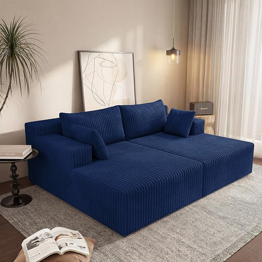 71 W Double Chaise Lounges Indoor Boneless Sectional Sofa Bed with Pillows Modern Sleeper Loveseat Chair Boneless Cloud Couch for Living Room Bedroom Reading