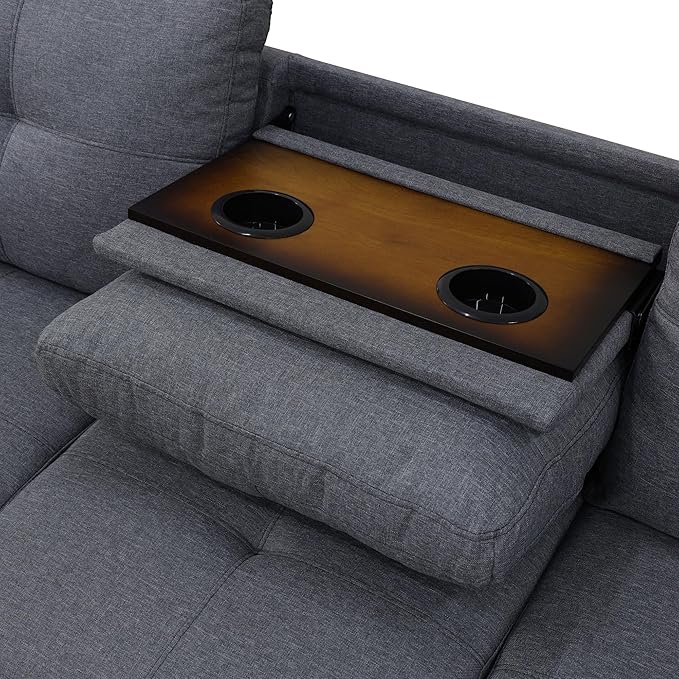 L Shaped Sectional Couch with Ottoman Modern Lounge Modular Sectional Sofa with Cup Holder Nail-Head Design L Shaped Couch for Living Room Bedroom Gray