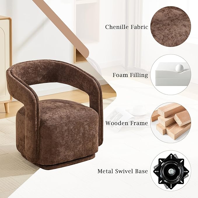 KEIKI Swivel Barrel Chair Modern Accent Chair for Study/Reception 360° Rotation Ergonomic Design Easy Assembly Comfy Chenille Fabric