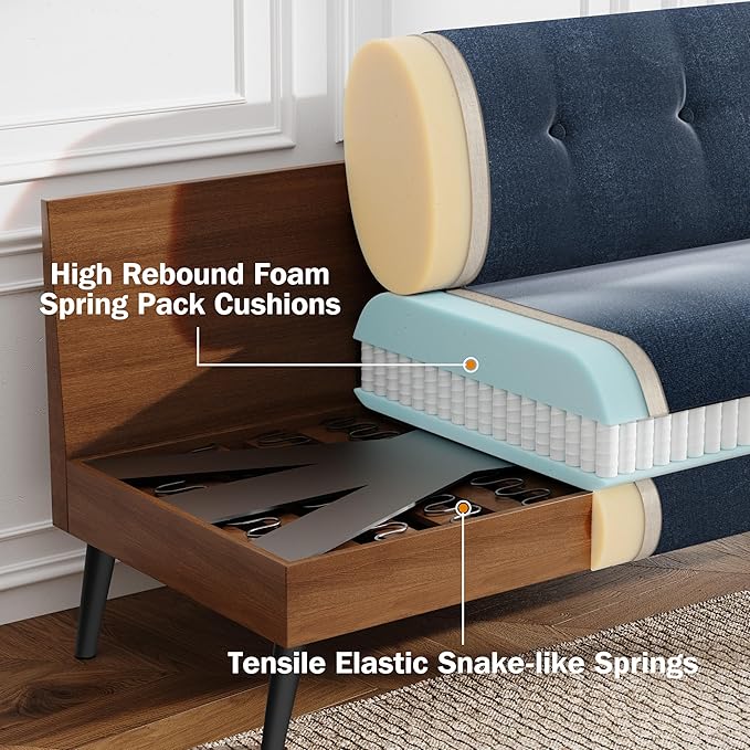 Vipbear 50 Small Loveseat Sofa Small Couch for Living Room Bedroom Office Comfy Love Seat with Deep Seat Spring Cushion Solid Wood Frame Tool-Free Assembly Navy Blue Chenille